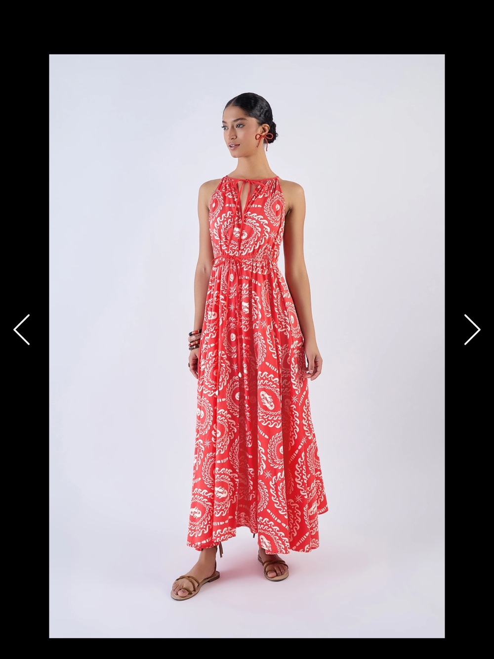 Red Paisley coastal print Halter Maxi Dress - Women's Summer Dress
